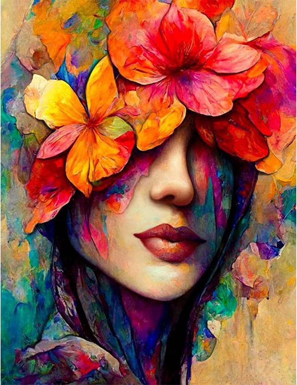Diamond Painting Kits for Adults - Woman's Flower DIY 5D Diamond Art Kits Full Drill Diamond Dots Paintings with Diamonds Gem Art and Crafts Home Decor 12x16inch